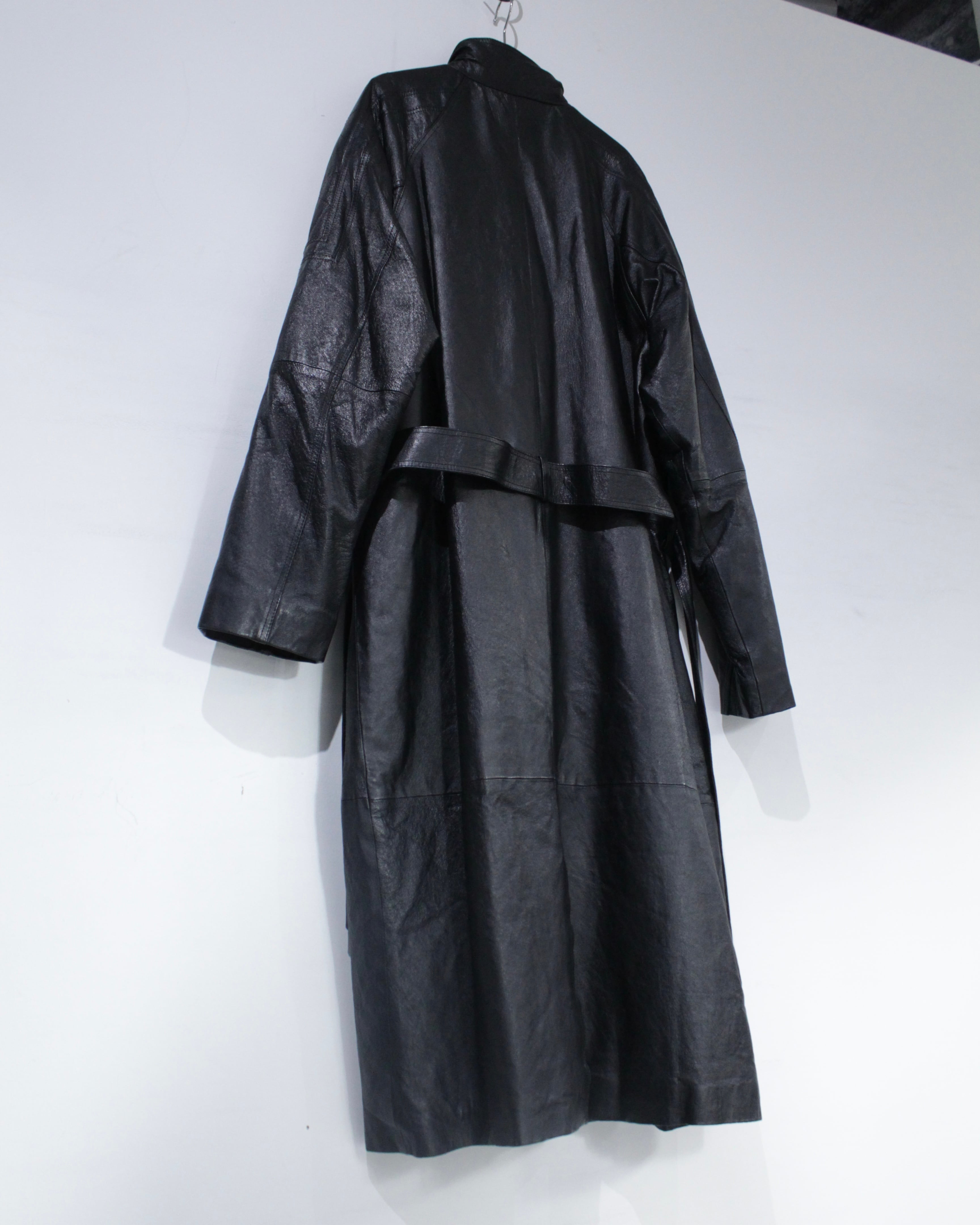 【下北沢Caka】ヴィンテージ　レザートレンチコート　ブラック Caka BLACK】Stand Collar Vintage Leather Long Coat | Caka(カカ
