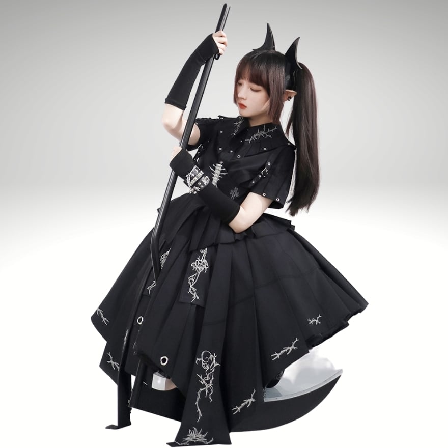 ロリータ好き 軍服ロリータ ワンピース アシンメトリー プリーツ