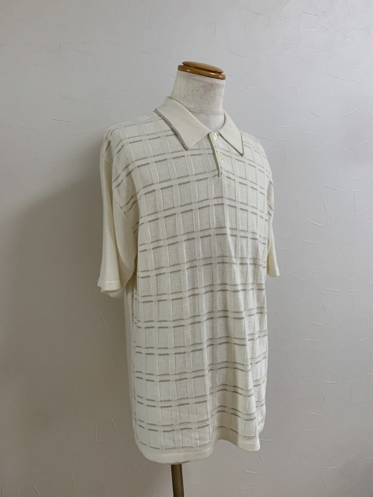 Knitting Check Pattern Short Sleeve Knit Polo Shirt