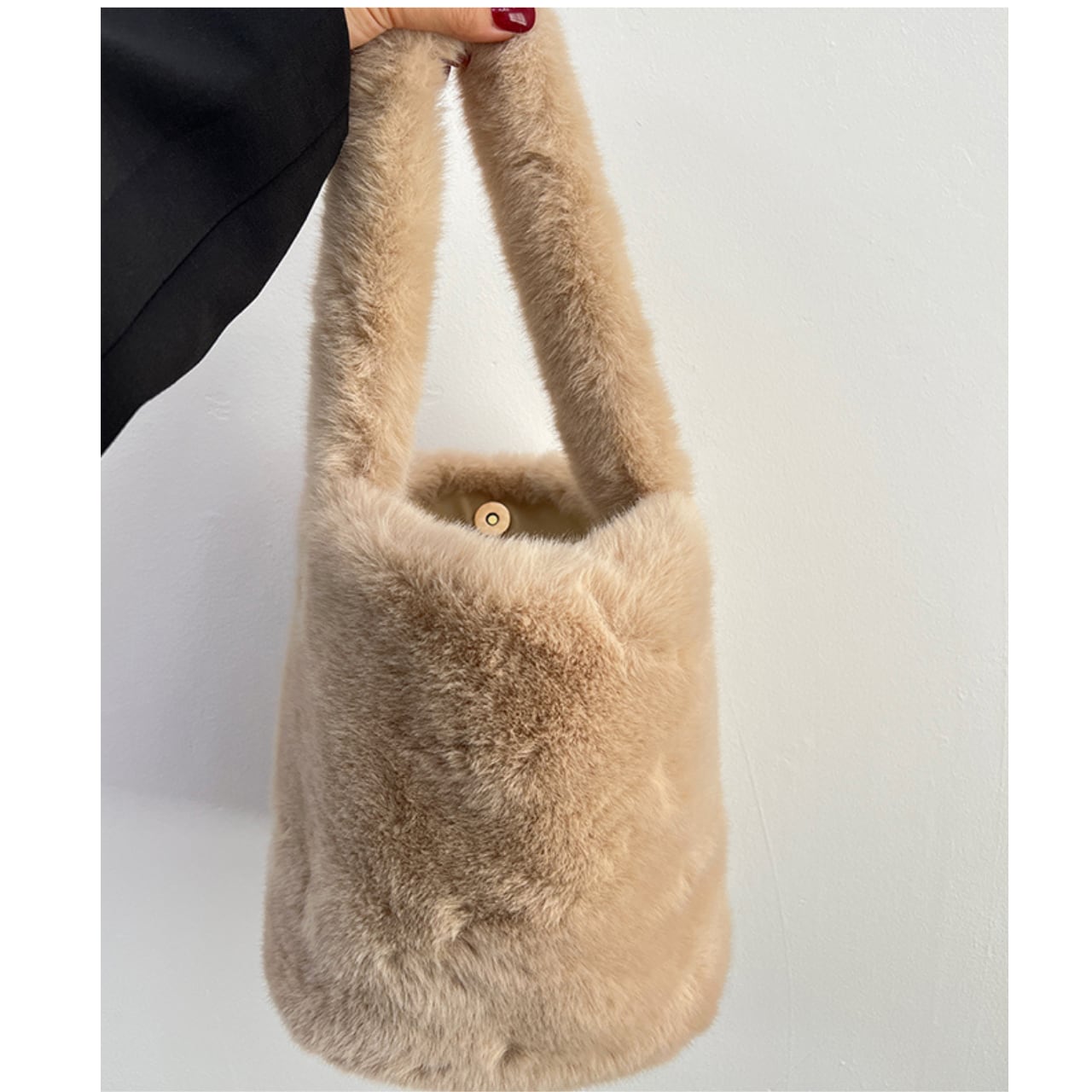 ファー トート バック-ベージュ