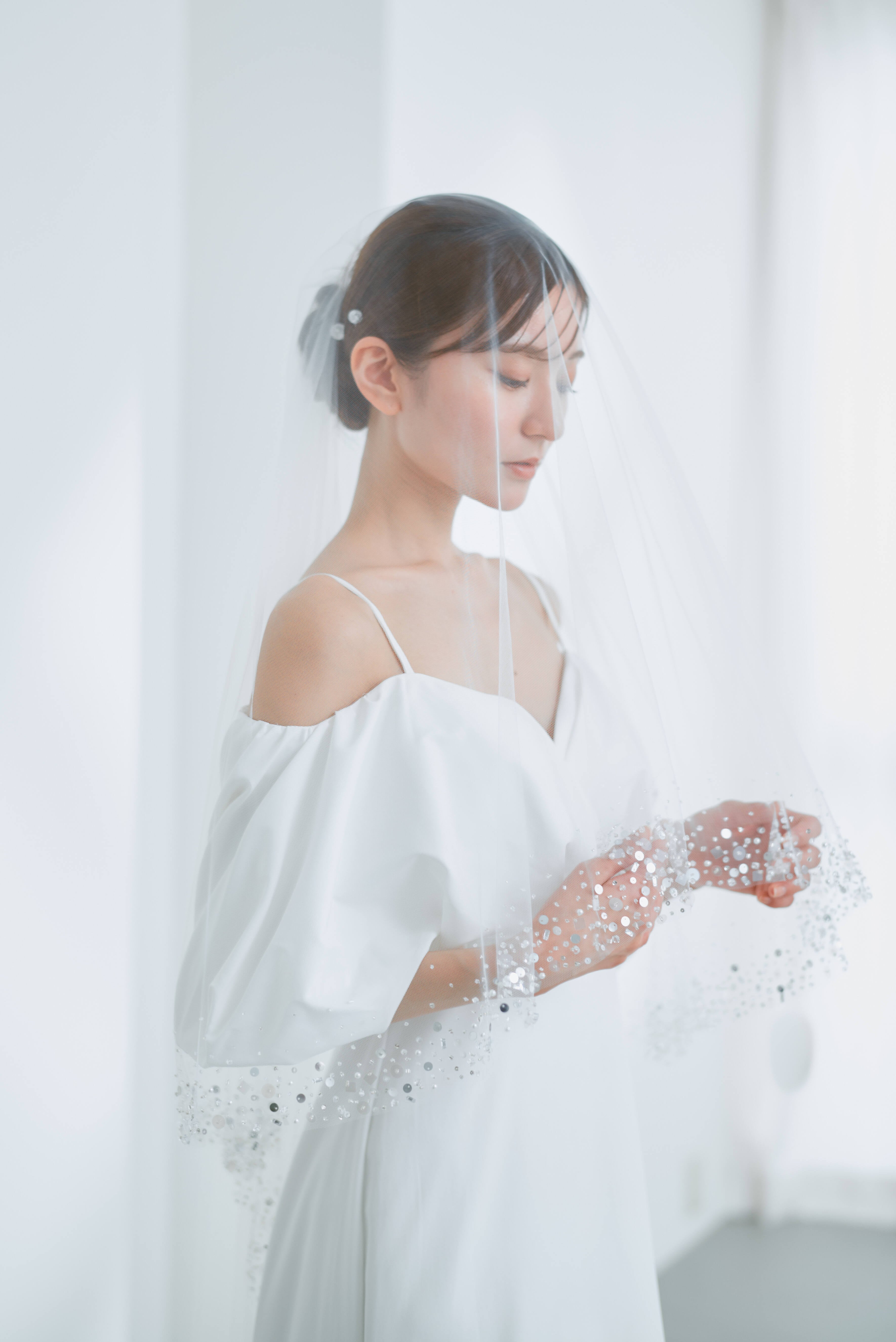 M size)キラキラビーズ刺繍ベール Wedding veil beads shiny design BV