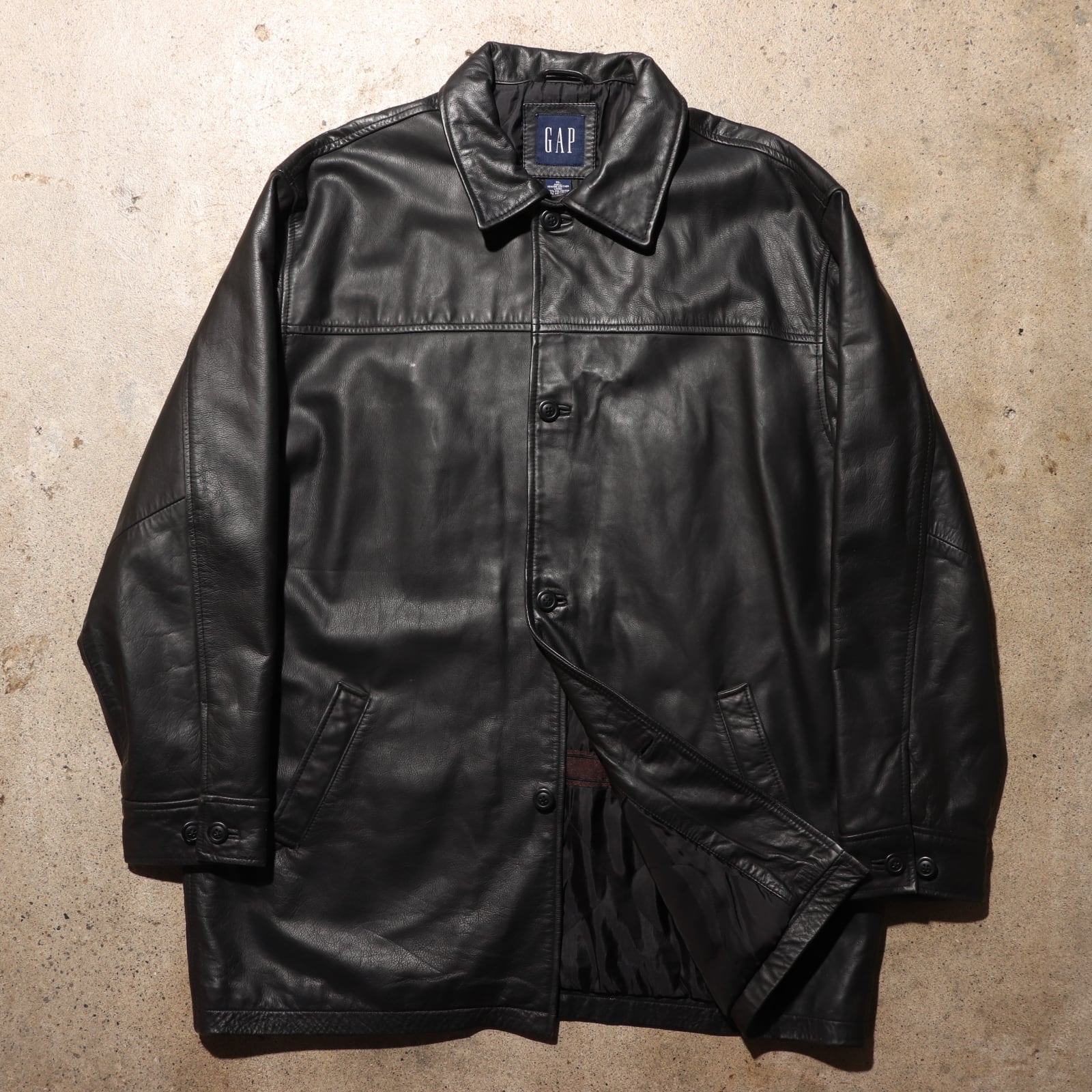 美品 XL OLD GAP レザーカーコート ジャケット オールドギャップ 黒  