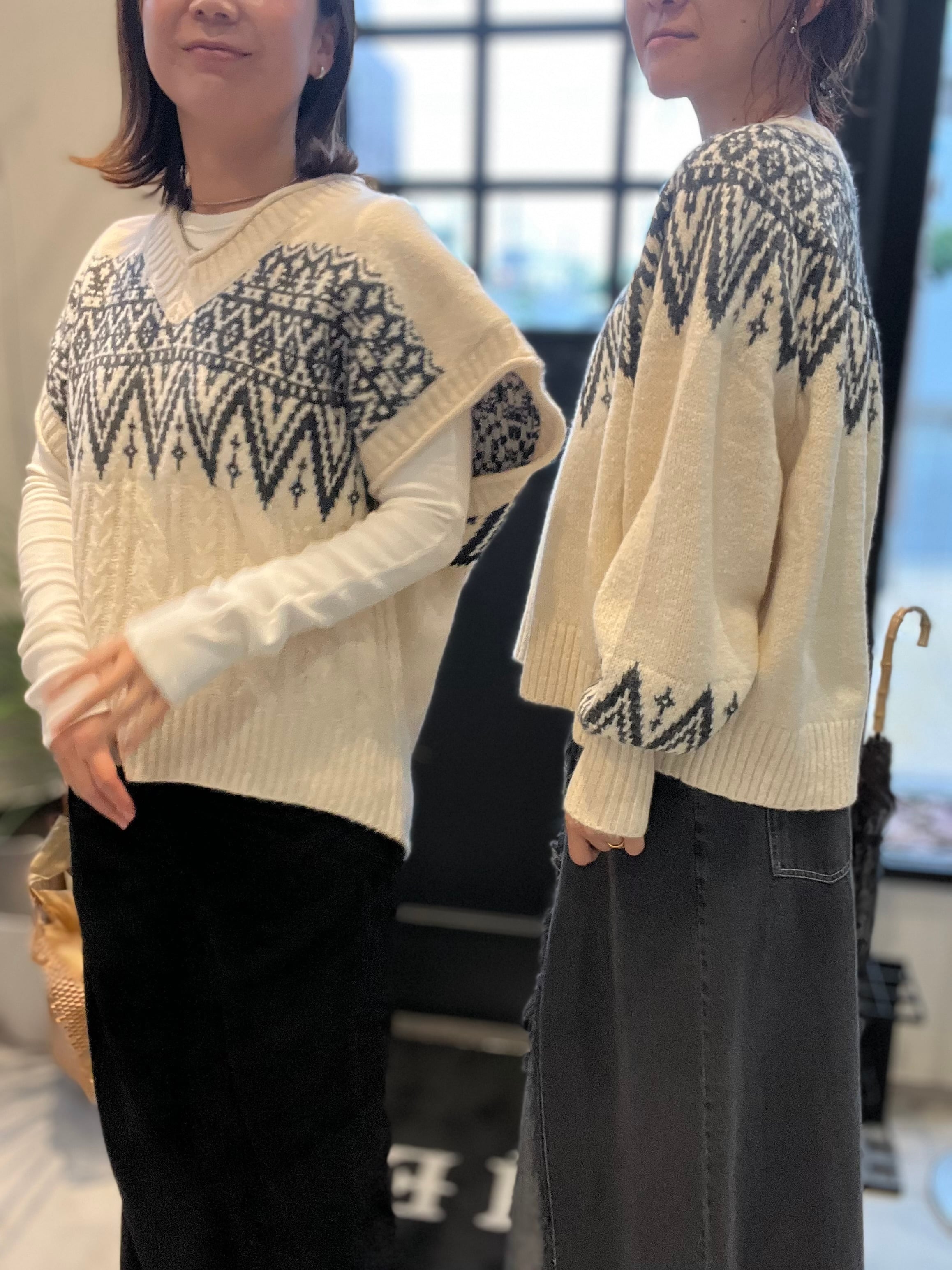 【SELECT】フェアアイル柄ワイドベスト 39-0422