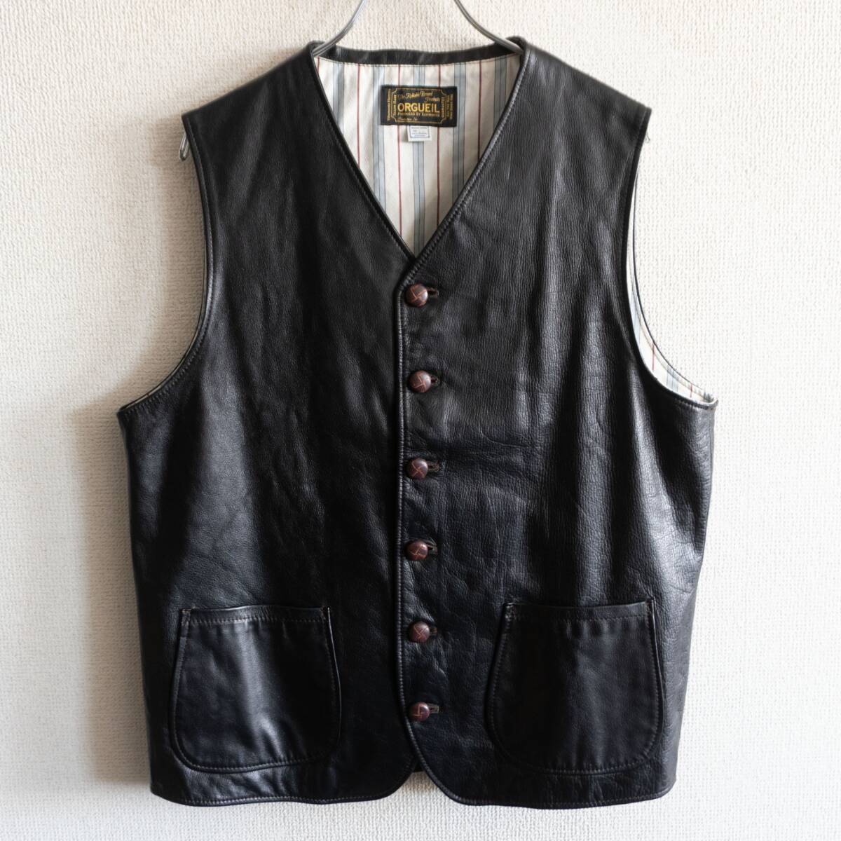 ORGUEIL レザー ベスト ブラック 42 サイズ42】ORGUEIL【STEER LEATHER GILET】ブラック レザー ベスト