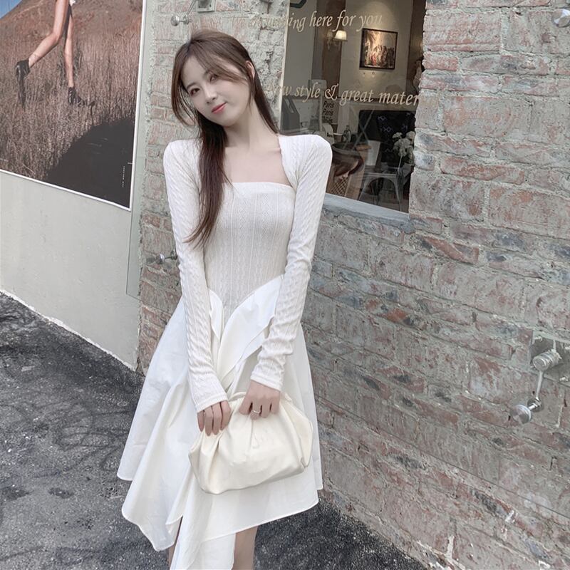 ドレス レディースホワイトニットミディスカート オータムウィンター ロング 秋物 冬物 ブラックストロベリース2449711755