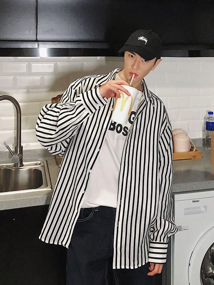 全2色 シャツ トップス ストライプ カジュアル 羽織 長袖