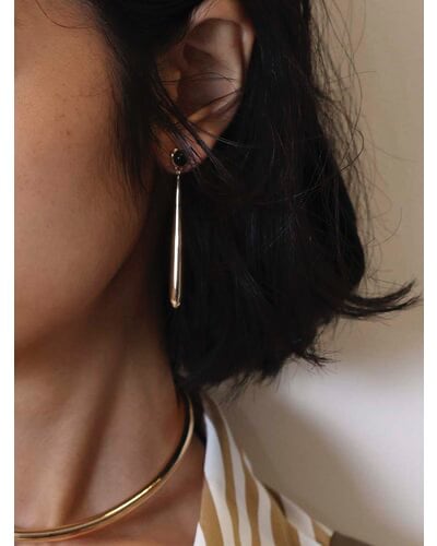 【CHIGNON】[0055-341/342SH] オニキスロングドロップピアス/イヤリング