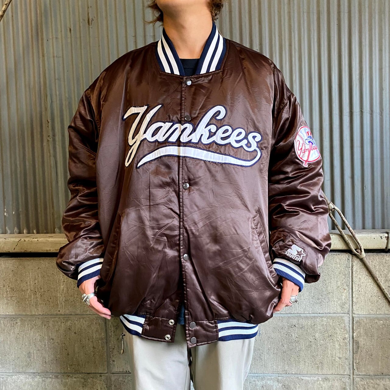 日本において販売 90s MLB New York Yankees 袖レザー スタジャン L 