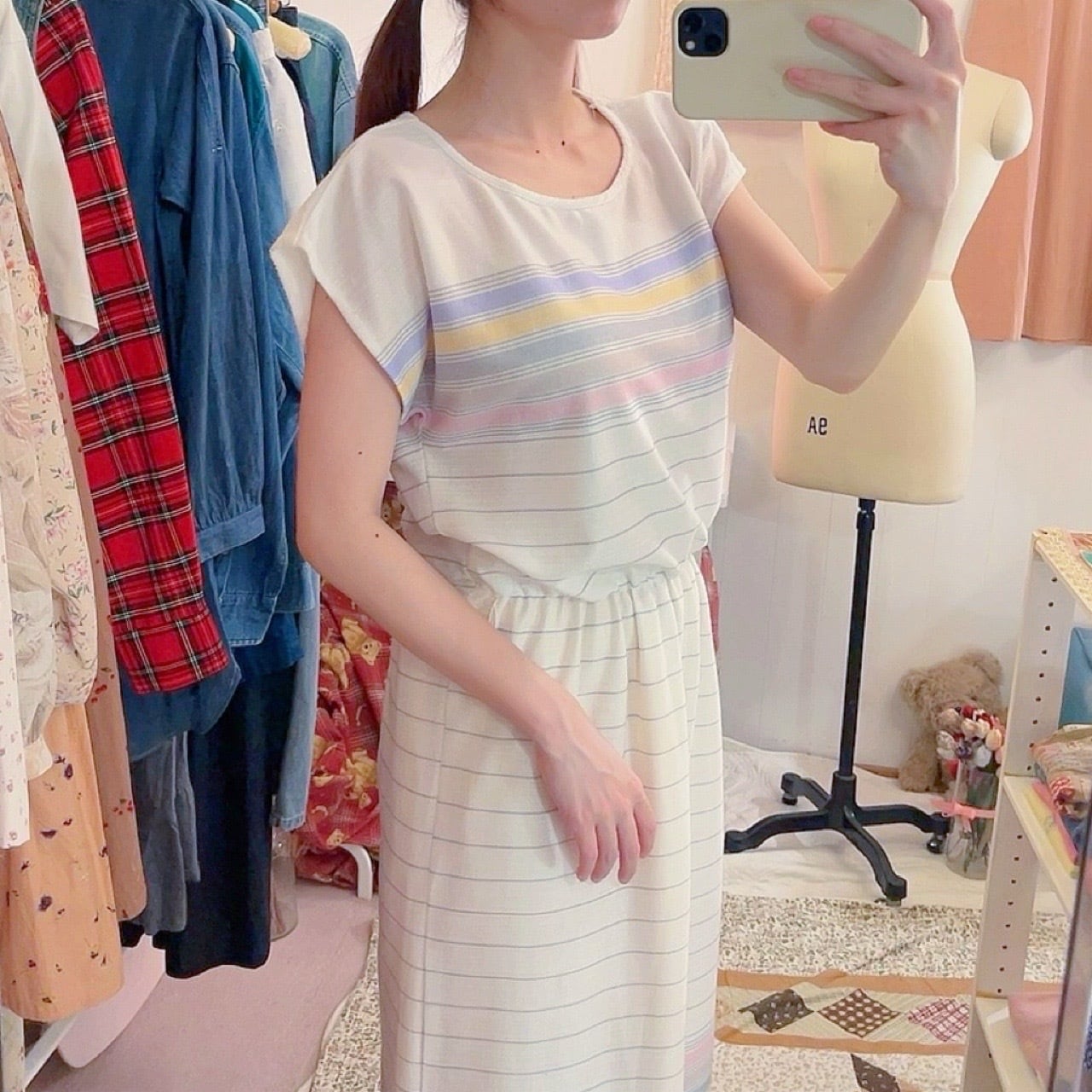 sherbet border french sleeve one-piece