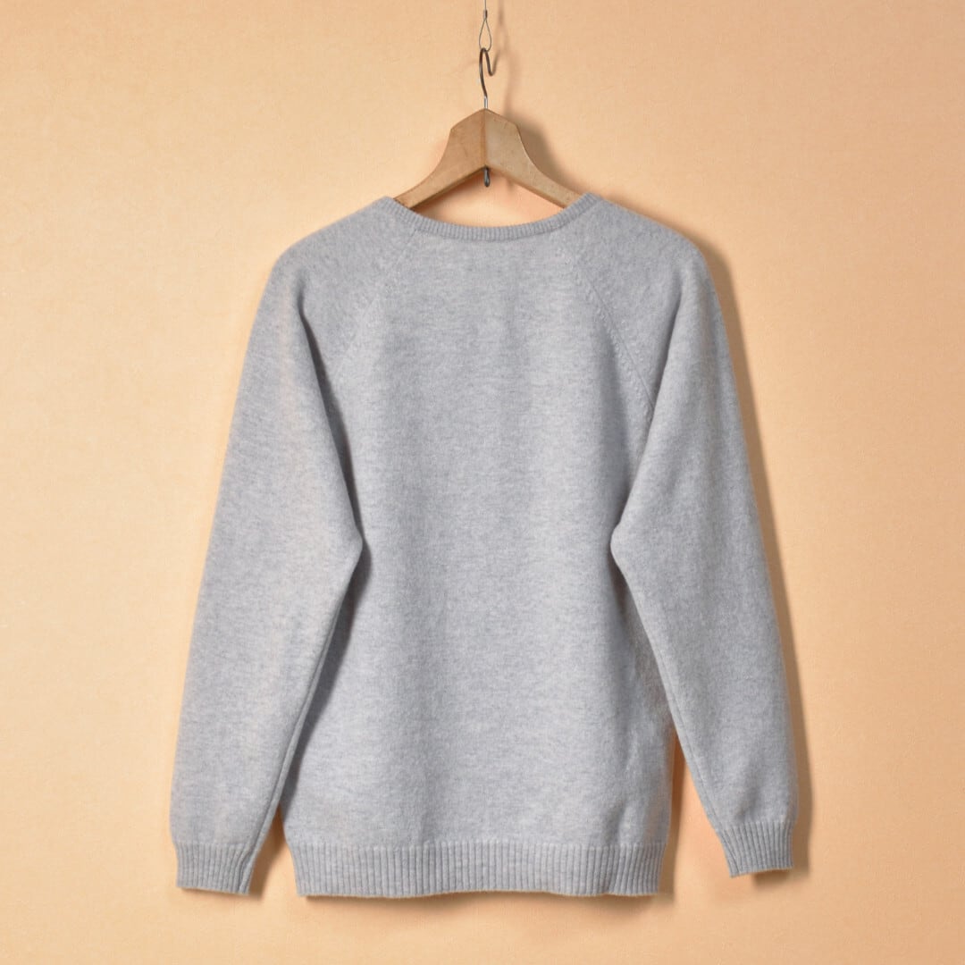 William Lockie ウイリアムロッキー ラムウールラグランプリントセーター "HIHALANDS ISLANDS"・グレイ【送料無料】