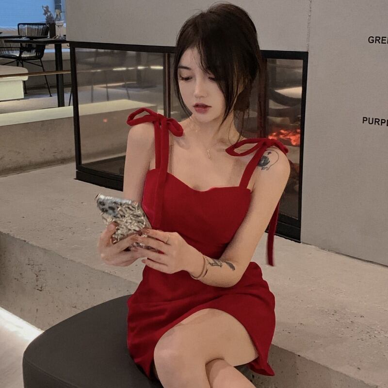 ドレス サマー薄手ショートスカート レッドホワイトウェスト 夏物 YY-ファッション64133279426