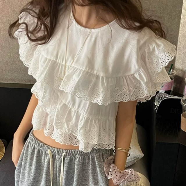 Lace Tiered  Blouse 2col W00268