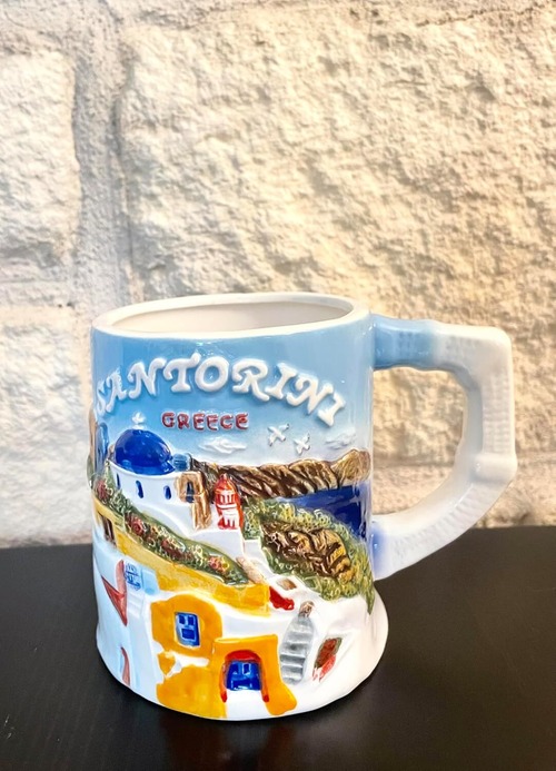 ギリシャ並行輸入！ サントリーニ島 コップ Santorini ブルー 青色 陶器 マグカップ マグ 食器 キッチン 西海岸スタイル 西海岸インテリア 海