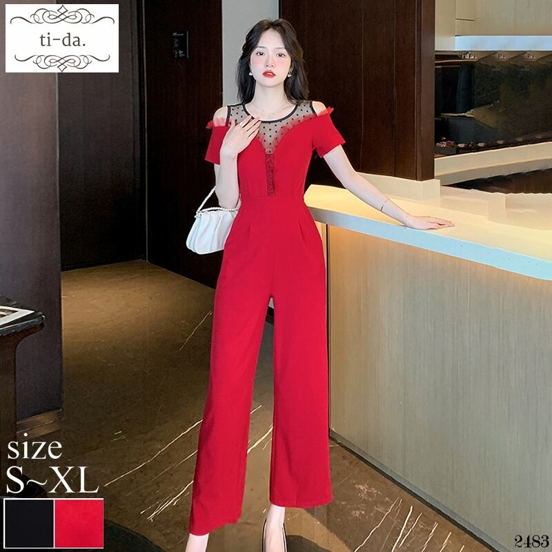 No 24 韓国パンツスタイル きれいめジャンプスーツ 大人可愛いジャンプスーツ サロペット ジャンプスーツ ロングパンツ 胸元レース 2color Ti Da 韓国ワンピース専門店