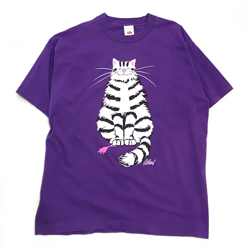 【USED】90s 猫 プリント アート Tシャツ パール FRUIT OF THE LOOM