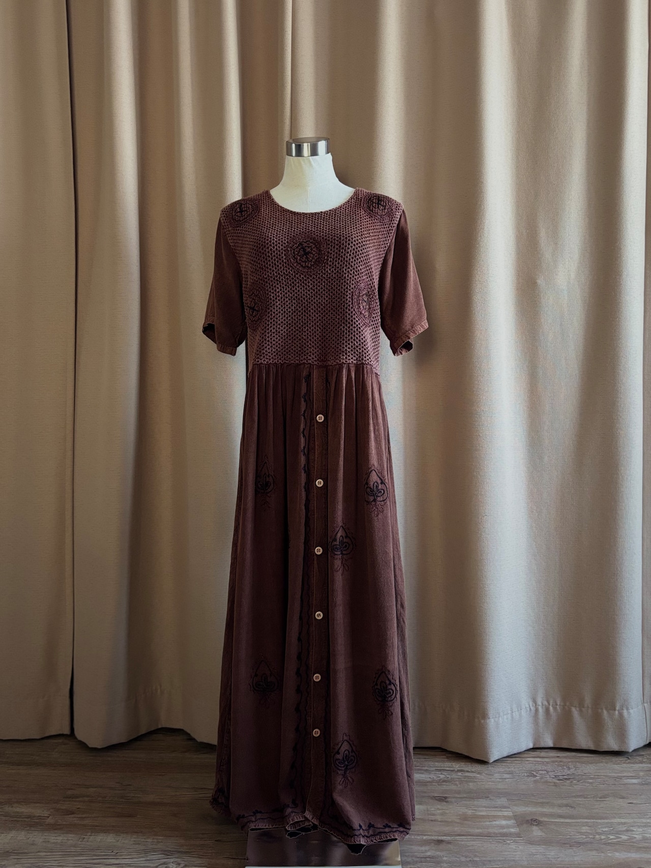 rich brown embroidery pattern dress-5239-5