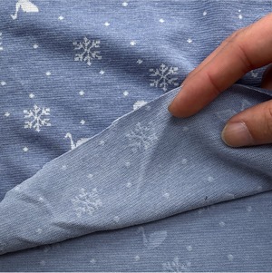 ★CT217◆オーダー50cm単位◆綿アクリル混弱毛羽立ちニット生地◆結晶柄+スワン◆ライトサックス