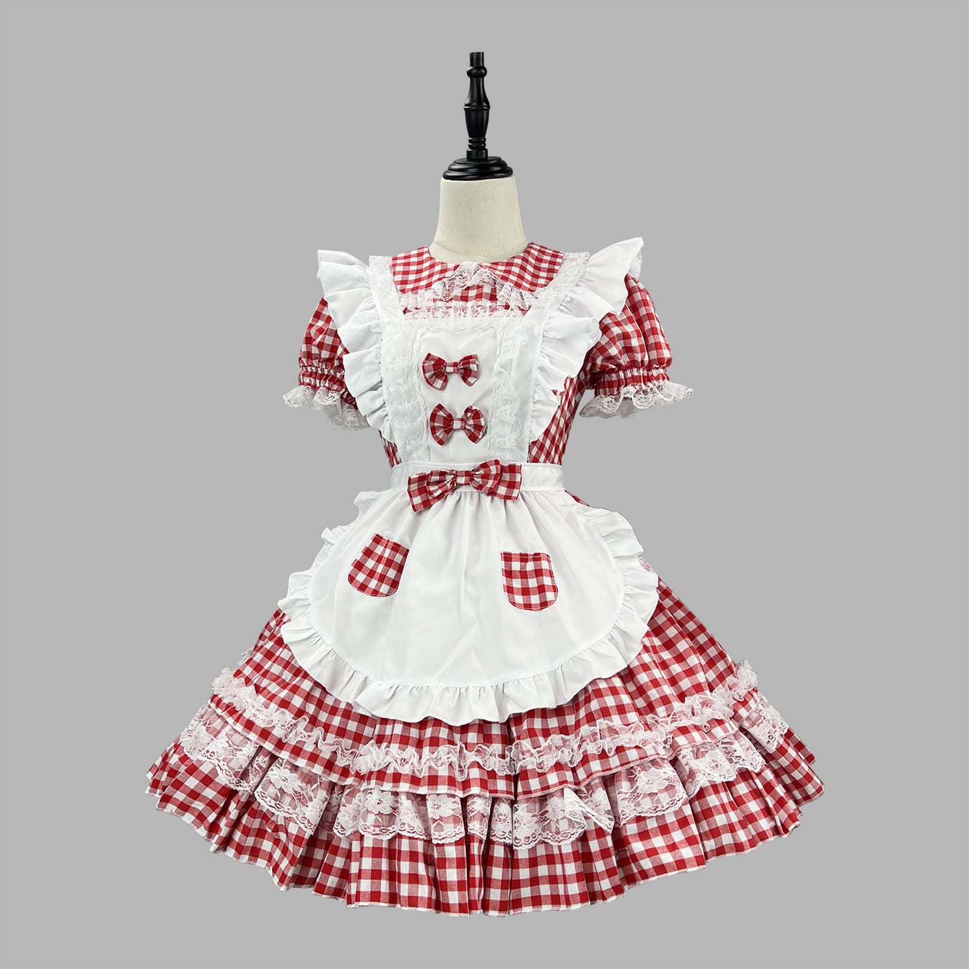クラロリ チェックレースメイドワンピース カチューシャ×エプロン