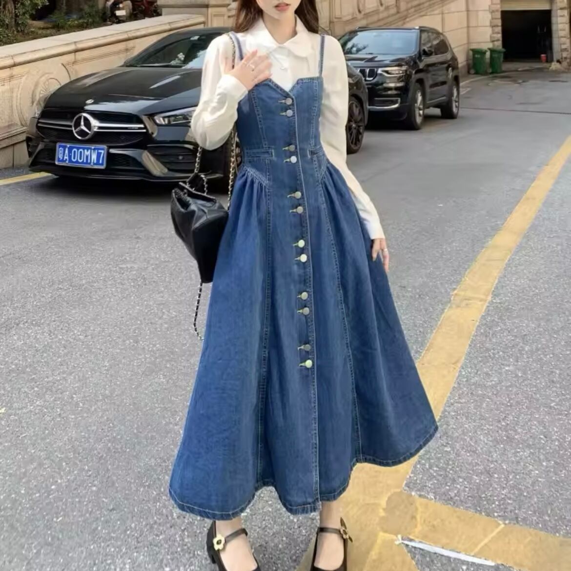 デニムAラインジャンパースカート