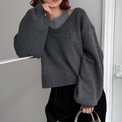 [タンクset]VネックニットPO/チャコールグレー