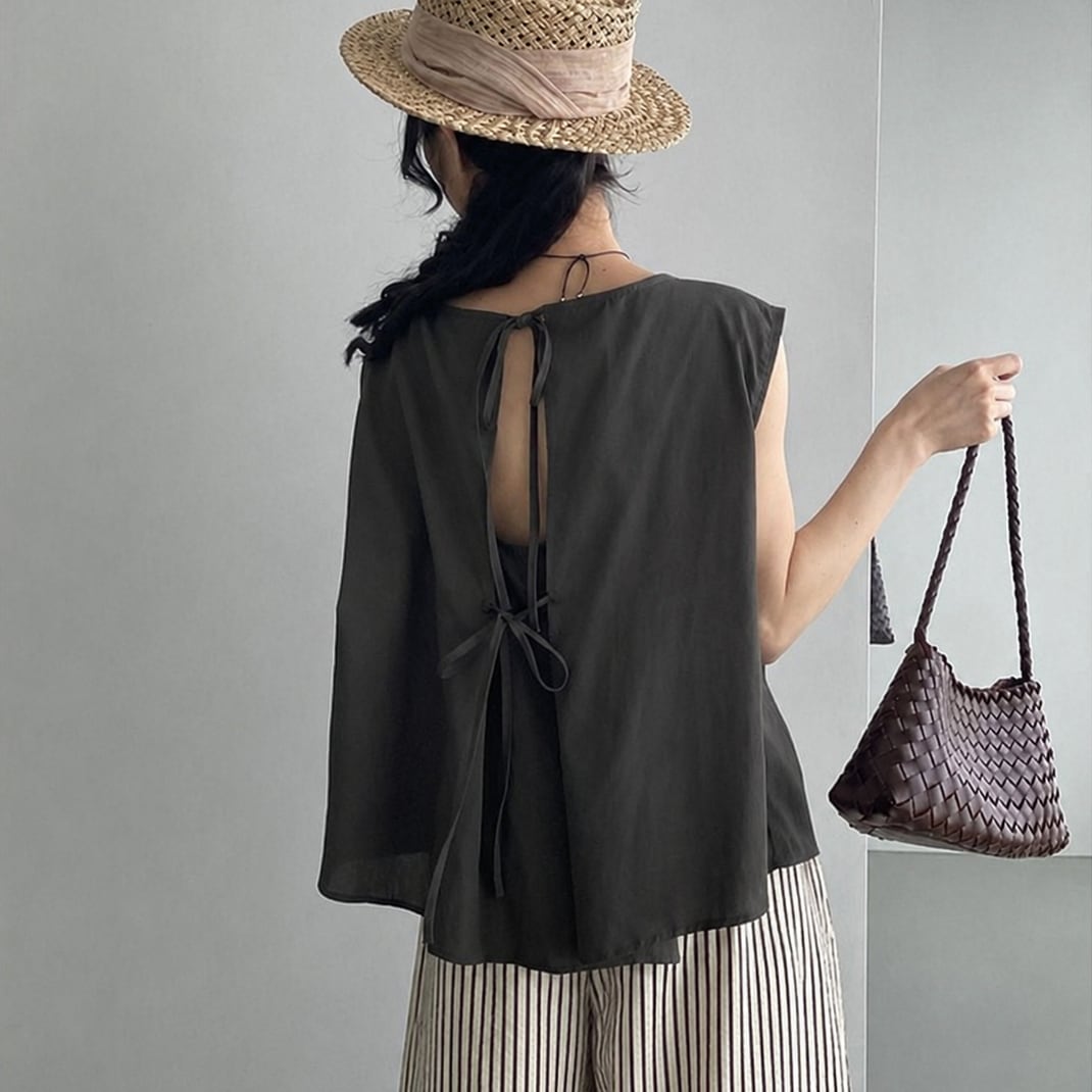 back ribbon sleeveless top 14472