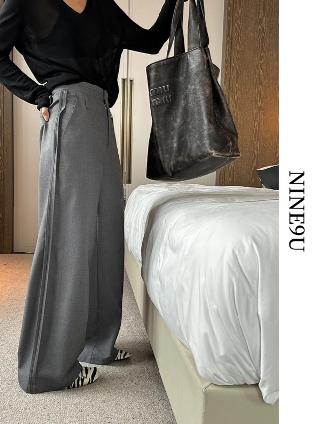 classy wide-leg plain pants 2color【NINE7796】