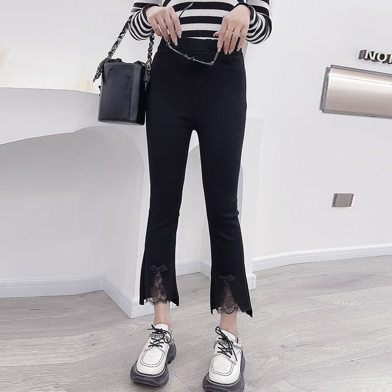 パンツ スプリングレギンス 薄手レースロング レッド 大きめサイズ 春物 ミックスインファッション75671089887