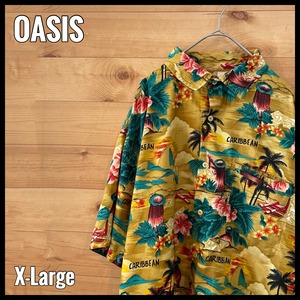 【OASIS】90s アロハシャツ 柄シャツ 総柄  ハイビスカス US古着