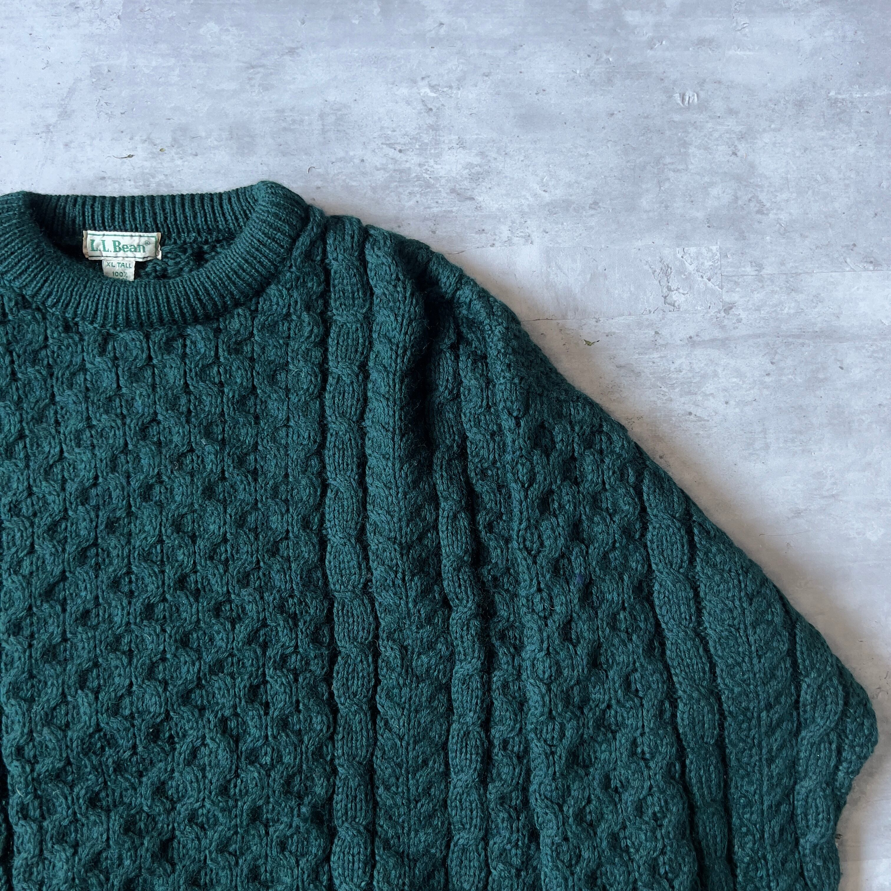 80s-90s “L.L. Bean” dark green Ireland Fisherman knit 80年代 90