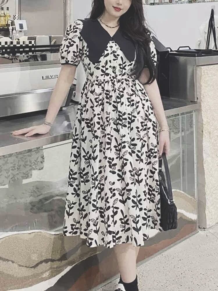 モノトーンボタニカル柄ビッグカラーワンピース デートコーデ フェミニン かわいい 半袖 襟付き 大きいサイズ 韓国 Ch4862 Chulachula チュラチュラ 可愛い大きいサイズ韓国レディースファッション通販 モノトーンボタニカル柄ビッグカラーワンピース デートコーデ フェミニン かわいい 半袖 襟付き 大きいサイズ 韓国 Ch4862 Chulachula チュラチュラ 可愛い大きいサイズ韓国レディースファッション通販