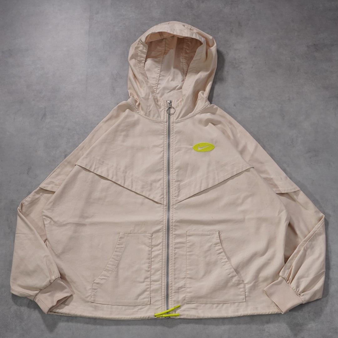 ナイキ パーカー ジップ 古着 スウッシュ 刺繍 M ベージュ 黄色 17623