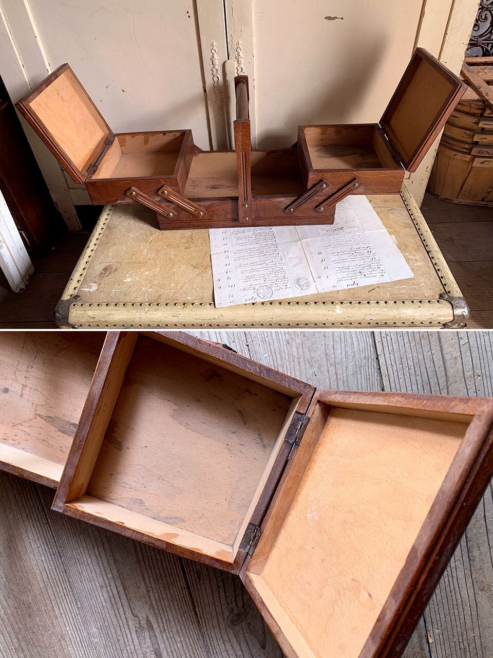 木製2段 ミニソーイングボックス 焦げ茶 ダークブラウン | Brocante de