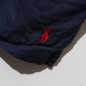美品 2XL ネイビー シルクリネン Caldwell Polo Ralph Lauren ポロラルフローレン 半袖開襟シャツ