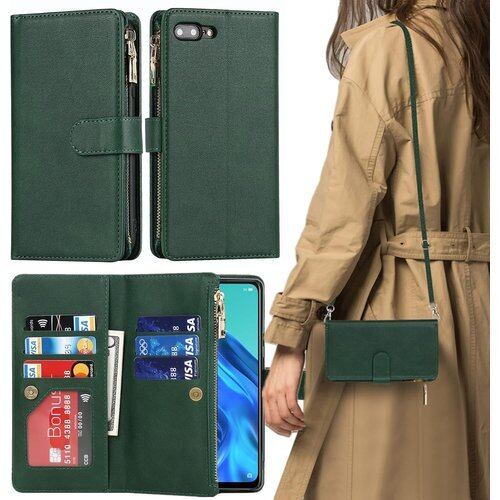 iPhone7 plus ケース / iPhone8 ォン 7plus 8plus アイフォン7プラス アイフォン8プラス アイホン 8プラス 7プラス 適用 case iCoverCase ストラップホール付き カード収納 バッグ マグネット 留め具 肩がけ 首掛け 斜め掛け カードケース ファスナー型 ストラップ付き カバー ショルダーケース クロスボディケース カード入れ スマホケース 携帯カバー 深い緑 ダークグリーン 984