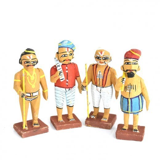 インドのおじさん 木製 ミニ人形 4人セット C | Phnom プノン ◇アジア