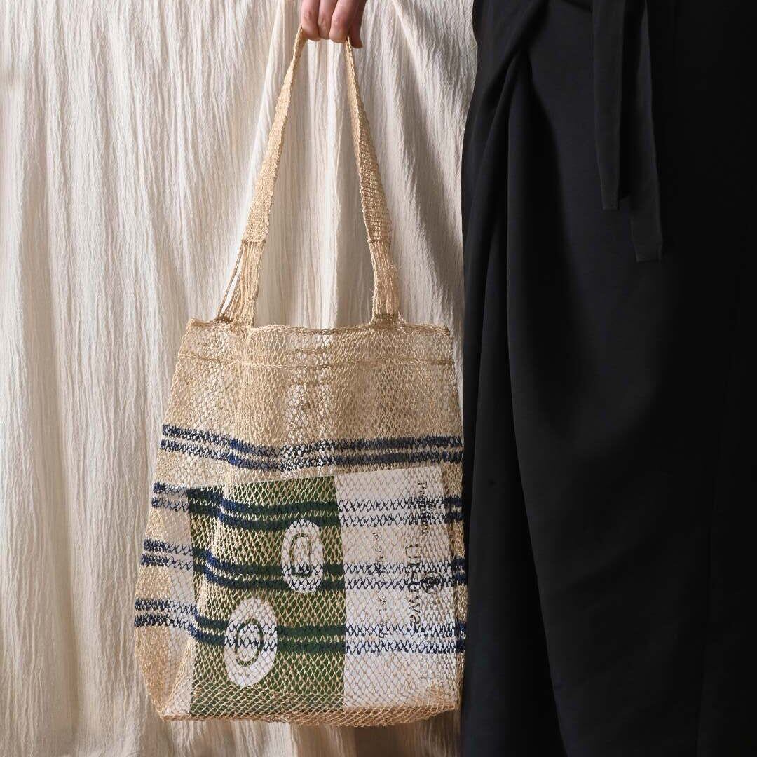 ラオス 葛の手編みバッグ- double line blue - | Pan puri yêe