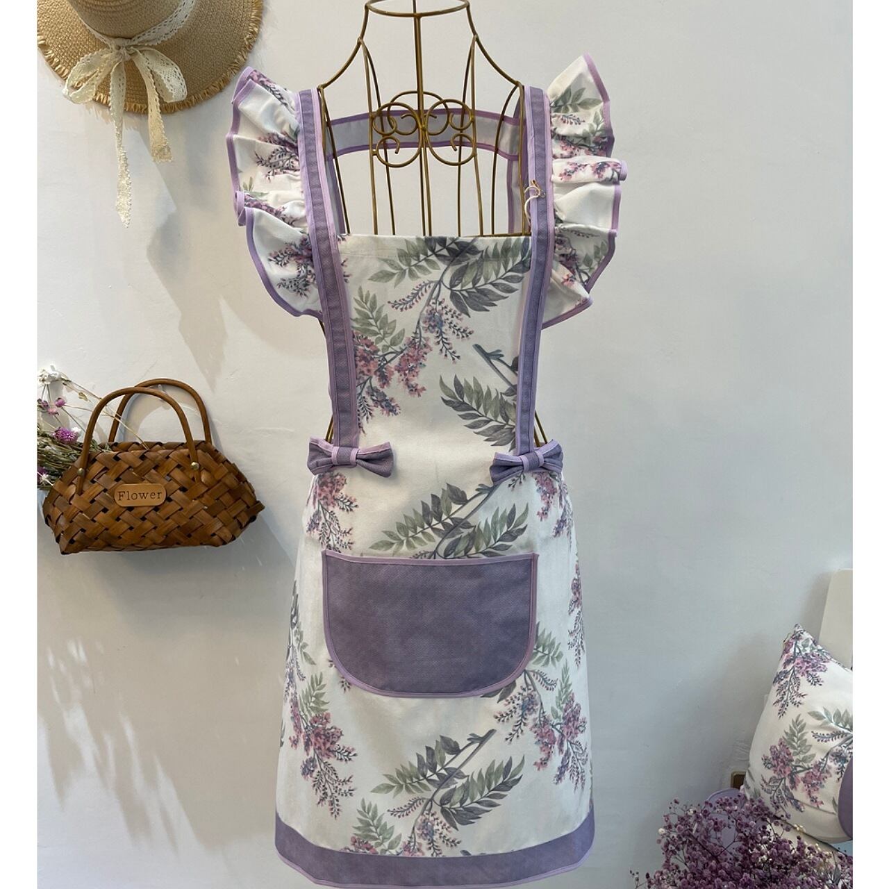 【ワンサイズ】ラベンダー フリルワンピースエプロン