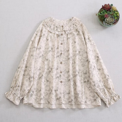 フリルカラーボタニカルブラウス ・10399