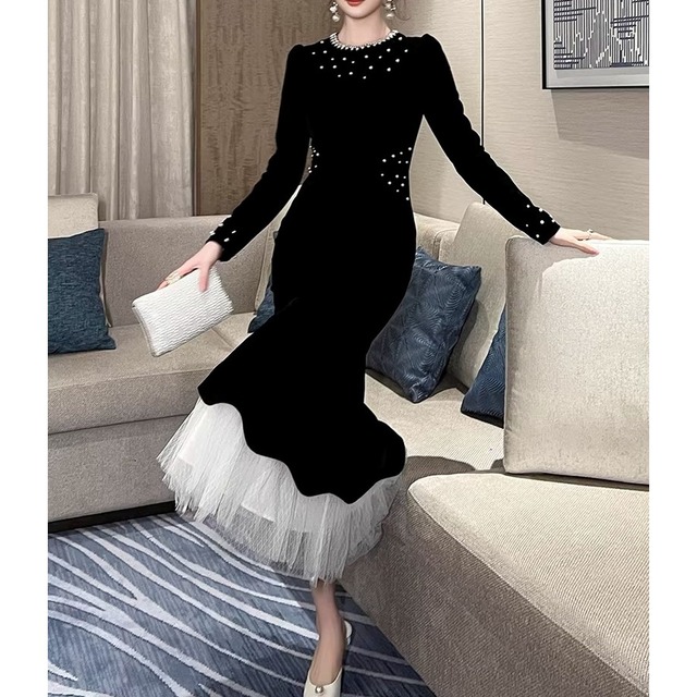Pearl Long Sleeve Midi Mermaid Dress　　V3173