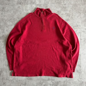 90s USA製 ラルフローレン Half-zip 無地 レッド XXL / 身幅69 着丈74cm