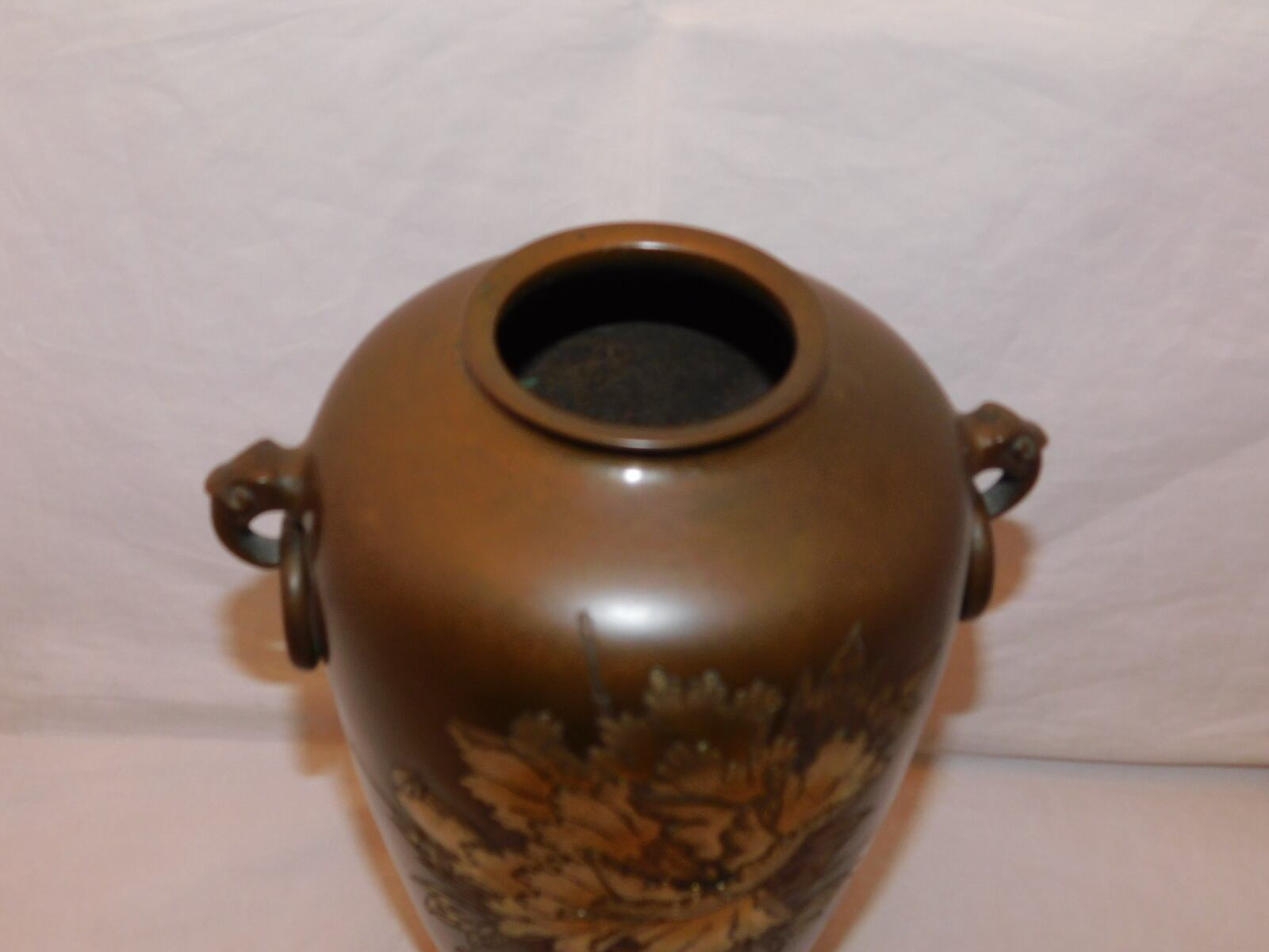 ブロンズ彫金双耳環付銅花器 bronze and multi-metal vase(peony) | 春