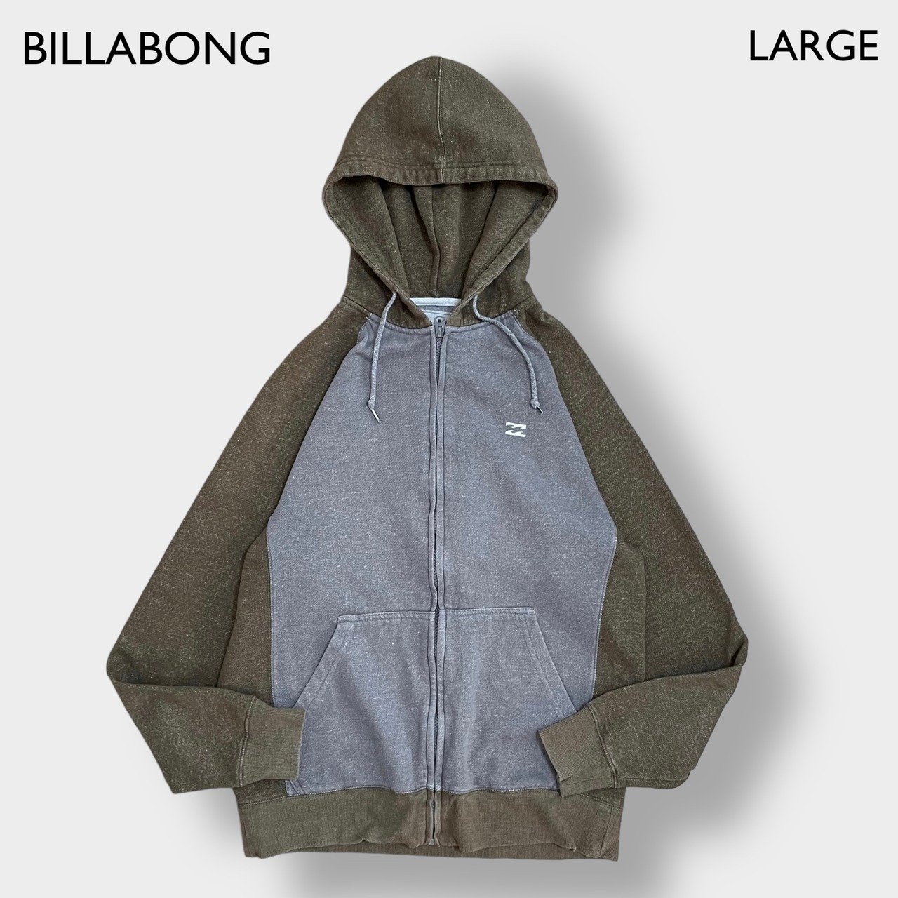 BILLABONG ジップアップ パーカー スウェット フーディー バイカラー ワンポイント 刺繍ロゴ 切替 ラグランスリーブ LARGE ビラボン us古着