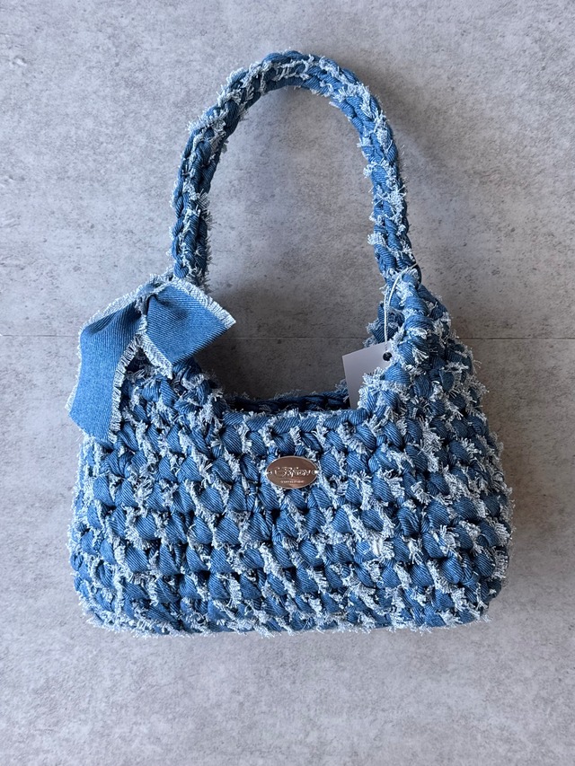 triangle denim ribbon bag large / light blue