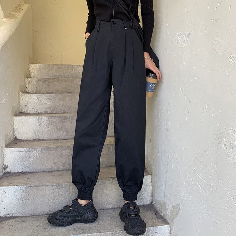 2020年春秋新バージョンのシューズオーバーオールトレンディなブラックルーズパンツinsスーパーストレートカジュアルパンツレディース YY-ファッション36791863882