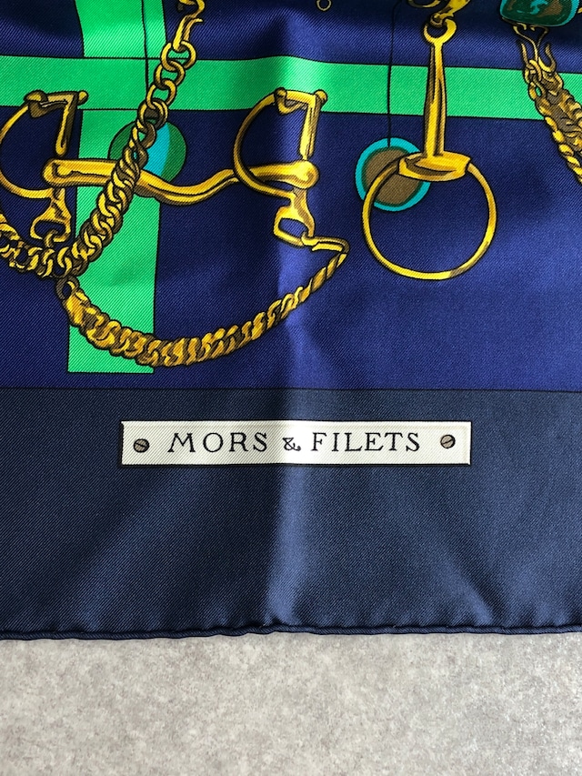 HERMES エルメス スカーフ ネイビー ホースビット カレ90 シルク Mors & Filets vintage ヴィンテージ オールド uk668y