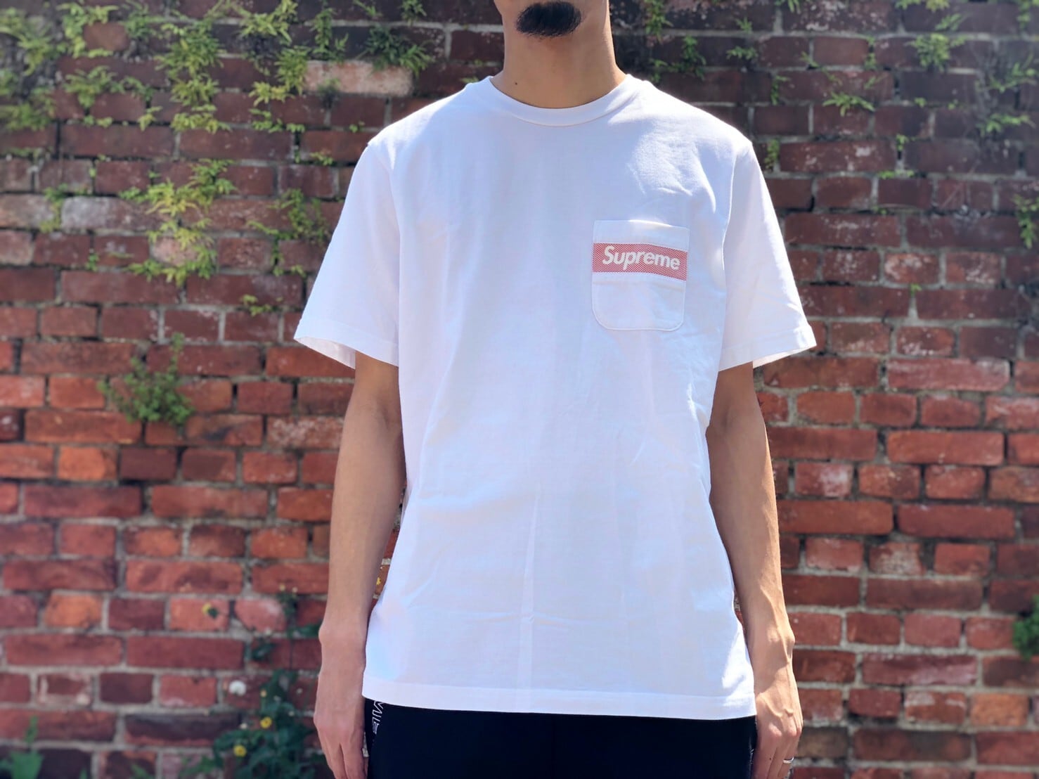 supreme  mesh stripe pocket tee  白　Ｌサイズ