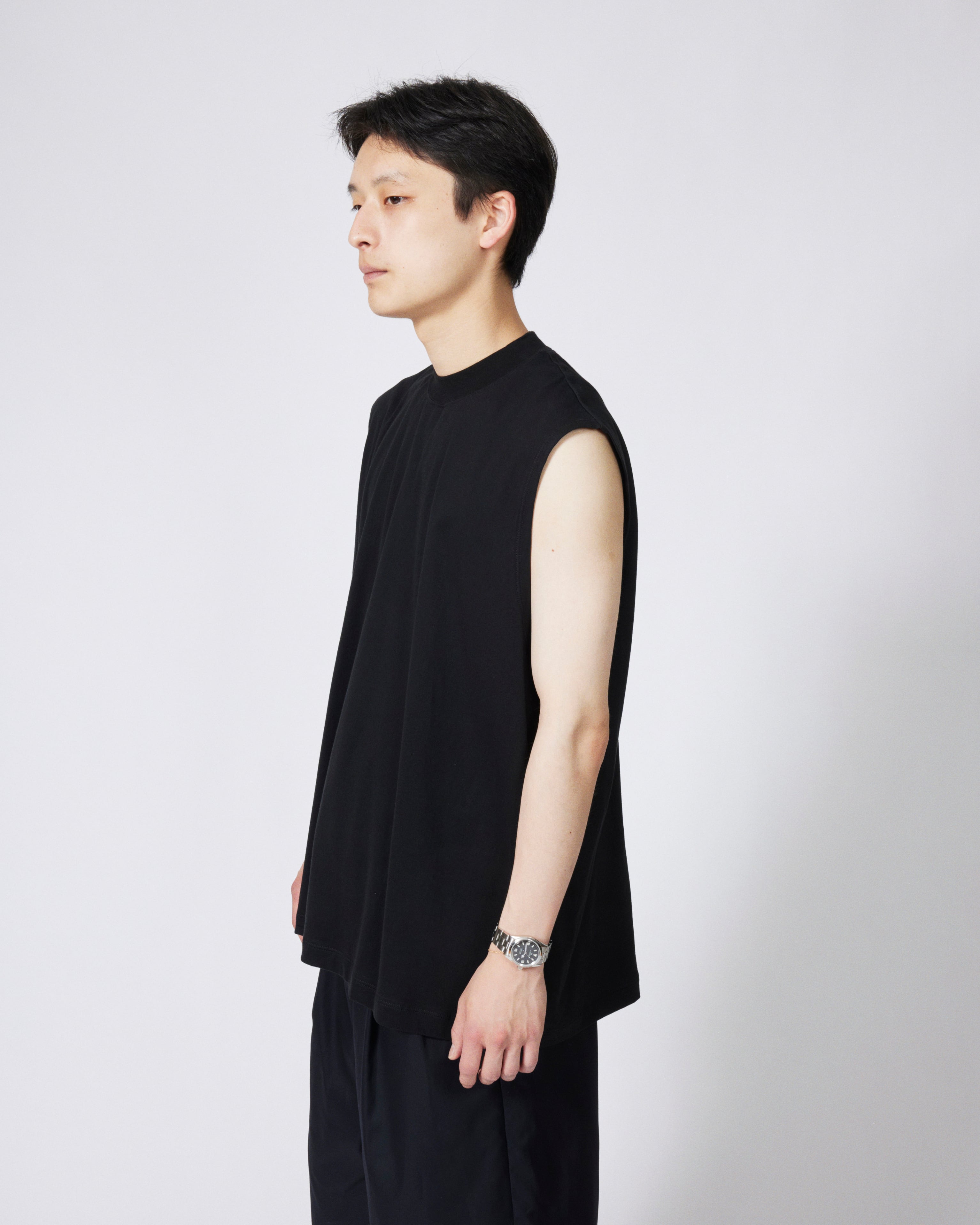 everyone high gauge cotton no sleeve tee shirt (BLACK) | everyone