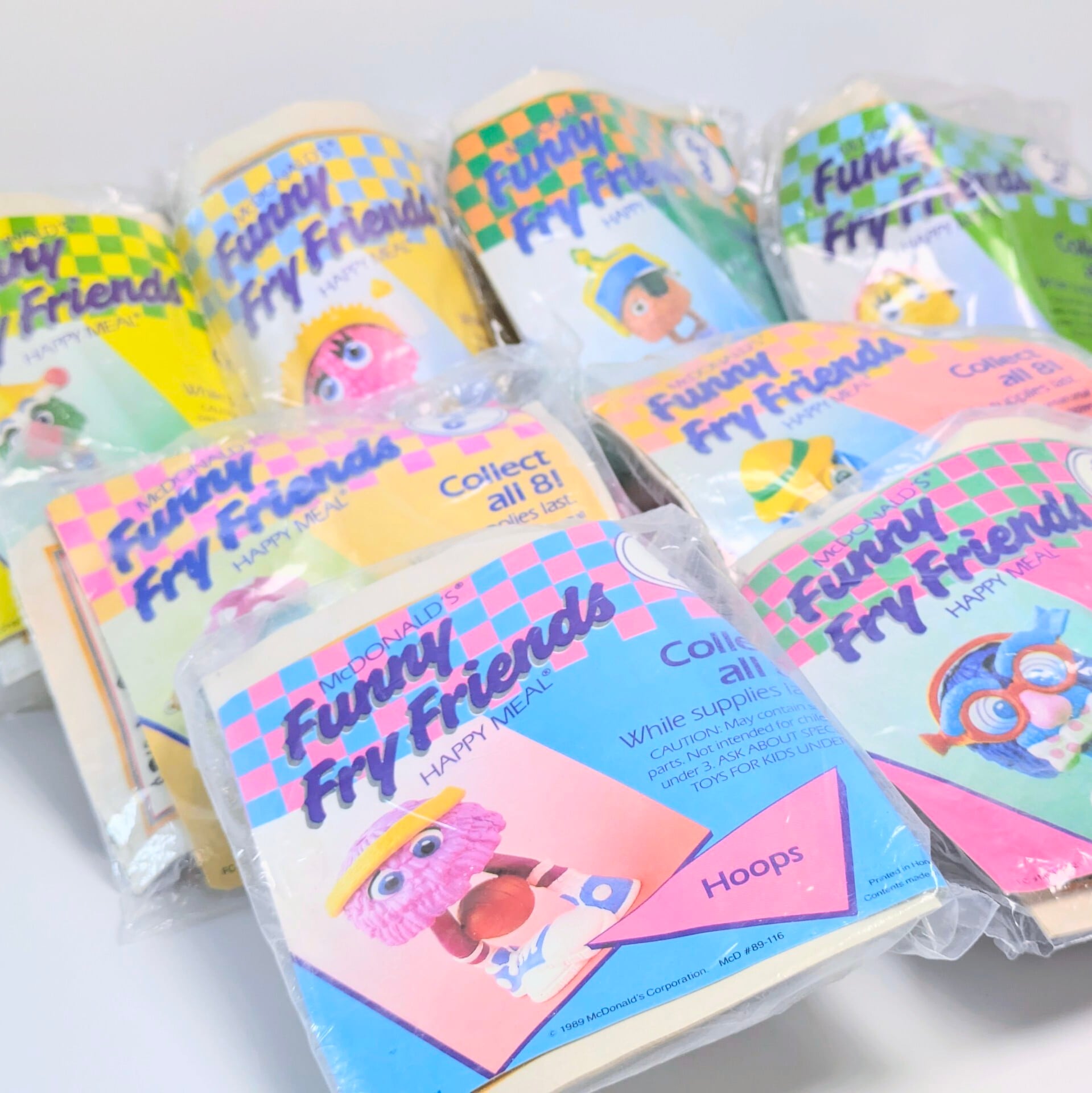 ☆DEADSTOCK / VINTAGE 1989☆【 McDonald's / マクドナルド 】1989 McDonald's Happy Meal Toy "Funny Fry Friends" 全8種SET / Happy Meal Toy / ミールトイ / フライキッズ / フライガイ / フライガール 〚アメリカン雑貨 アメトイ〛