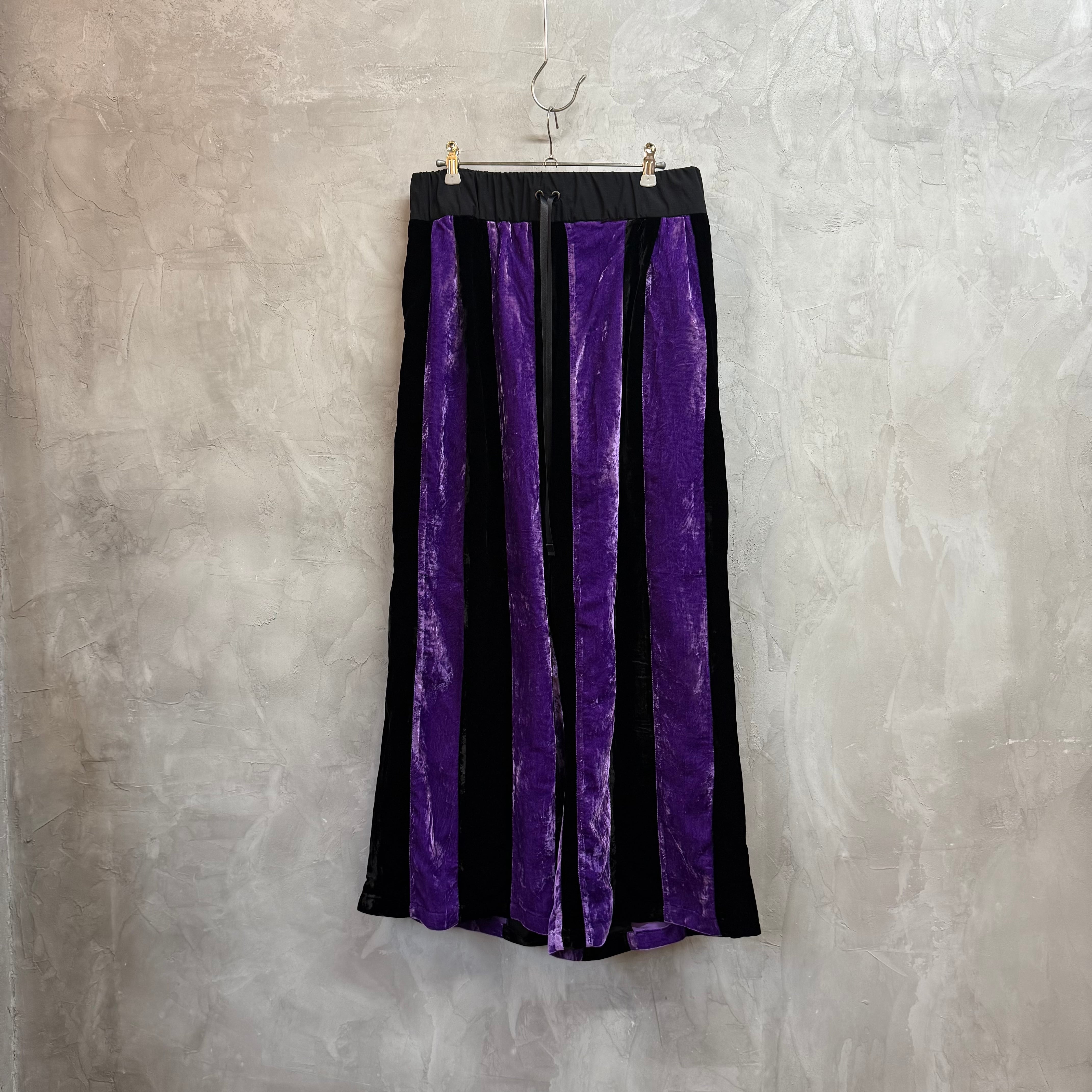 velours pants wide purple×black