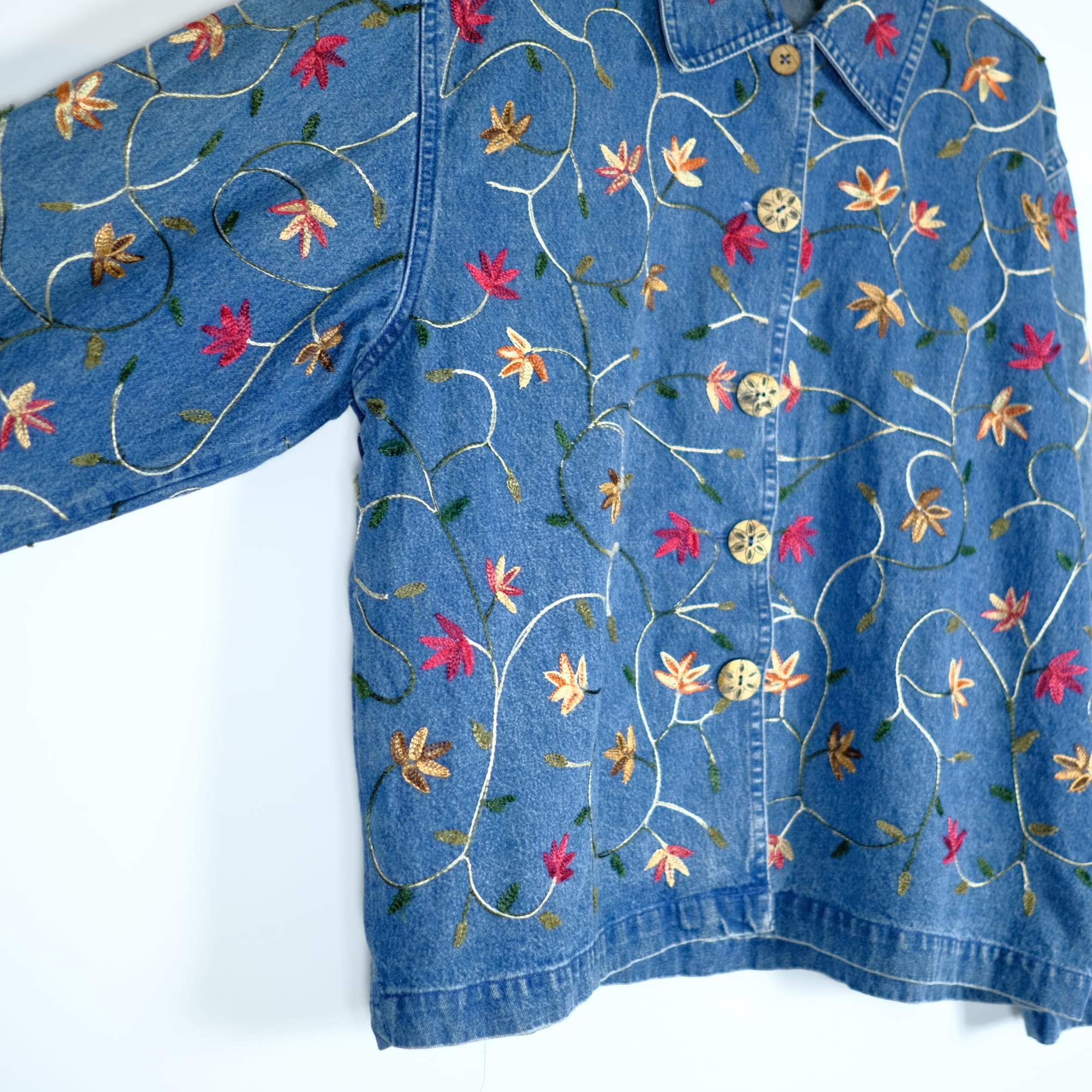 ヴィンテージ古着 刺繍ジャケット ビンテージ 総刺繍 オーバーサイズ デニムジャケット ワイド
